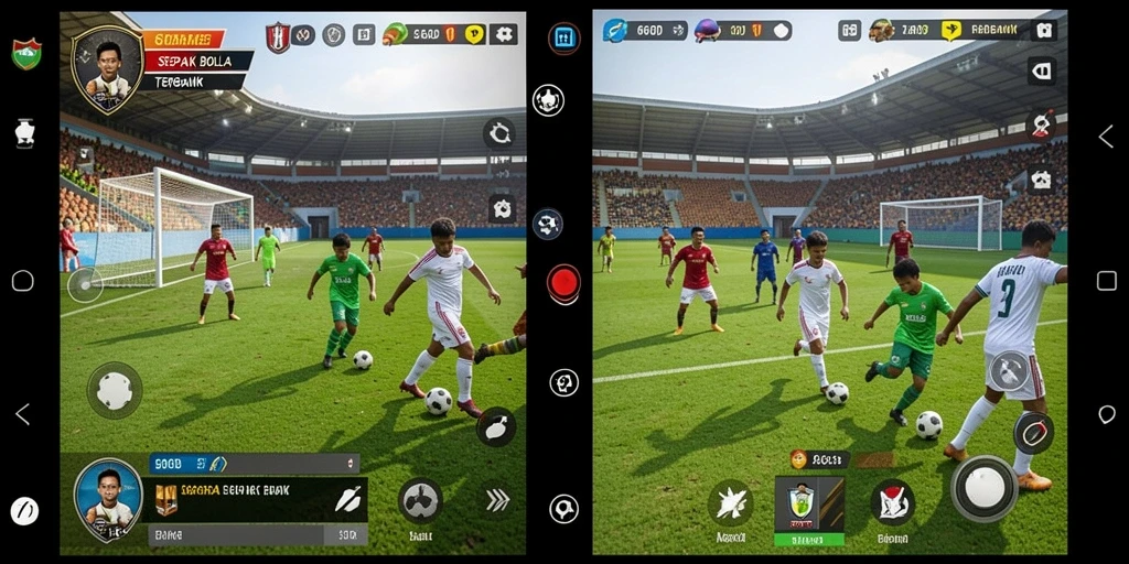 Tangkapan layar gameplay 66D dengan aksi seru di lapangan sepak bola.