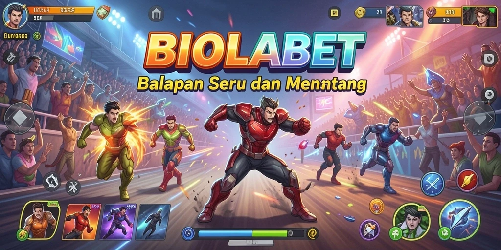 Screenshot utama BIOLABET yang menampilkan aksi balapan seru.