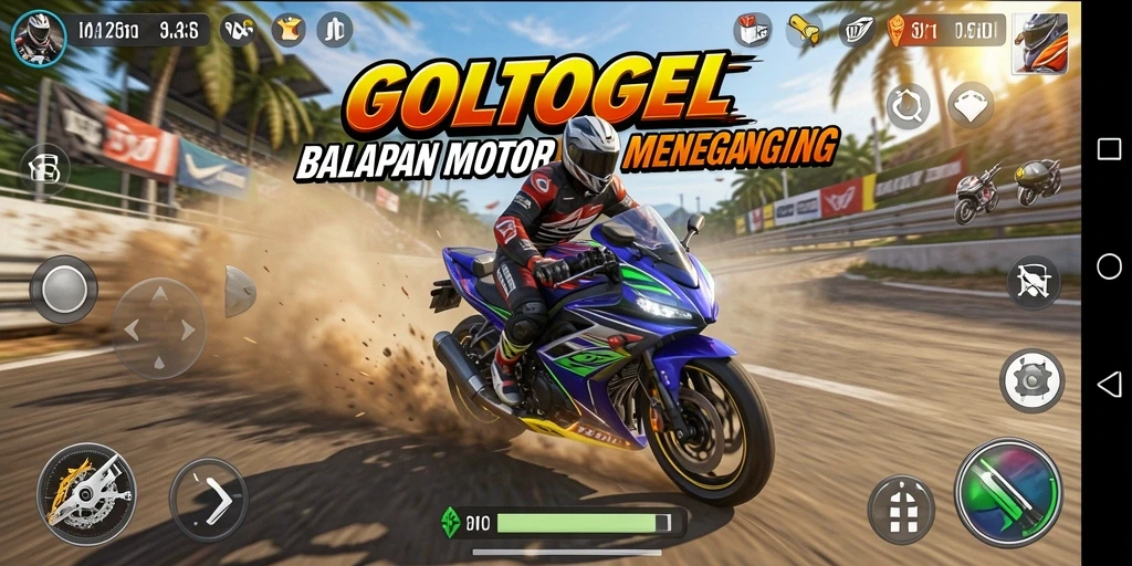 Tampilan gameplay seru GOLTOGEL saat balapan motor.