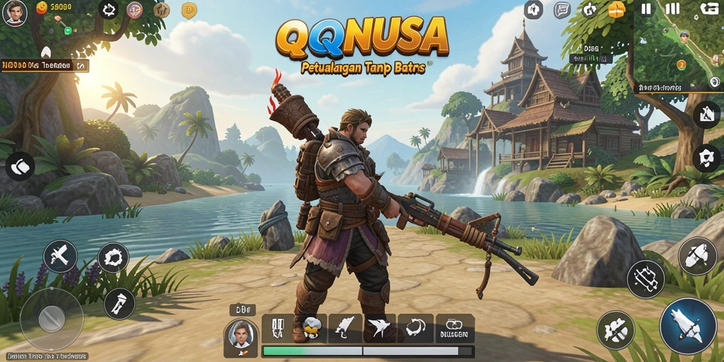 Screenshot QQNUSA menampilkan petualangan seru di dunia terbuka.