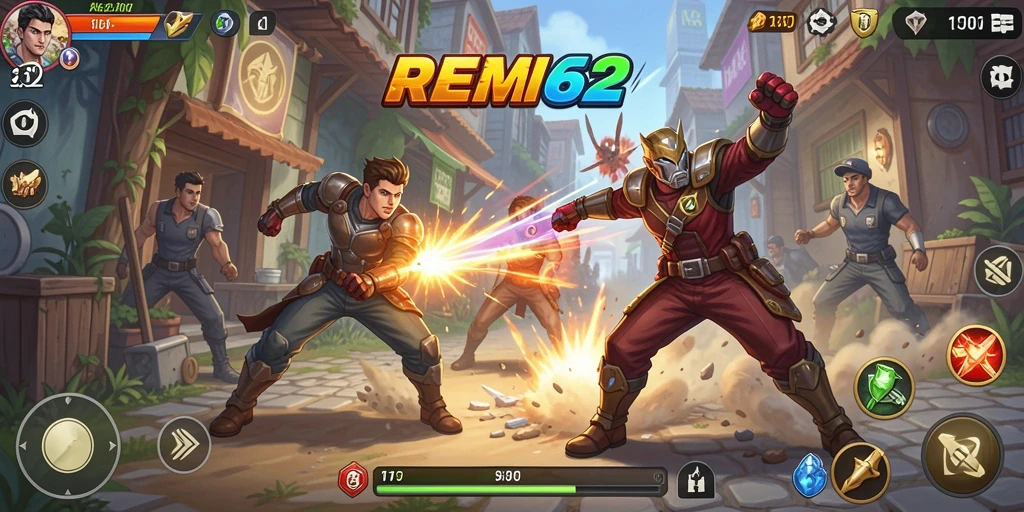 Tangkapan layar REMI62 menunjukkan aksi seru karakter melawan musuh.