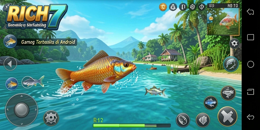 Tampilan gameplay RICH7 dengan aksi memancing yang seru.