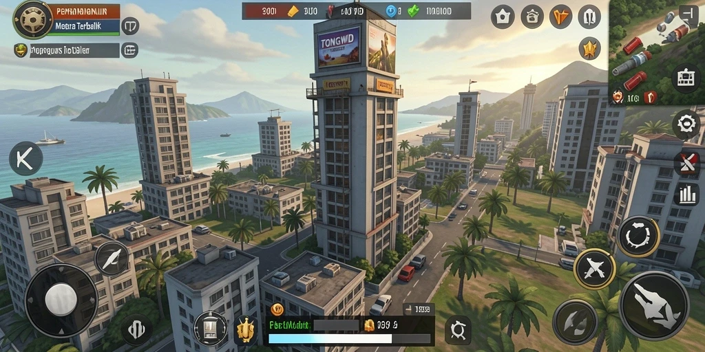 Tampilan gameplay TONGWD dengan menara dan musuh yang menegangkan.